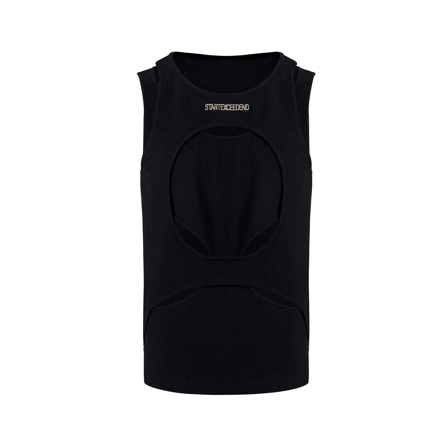 Men's sleeveless white waistcoat with hollow thread detail and round neck pullover design