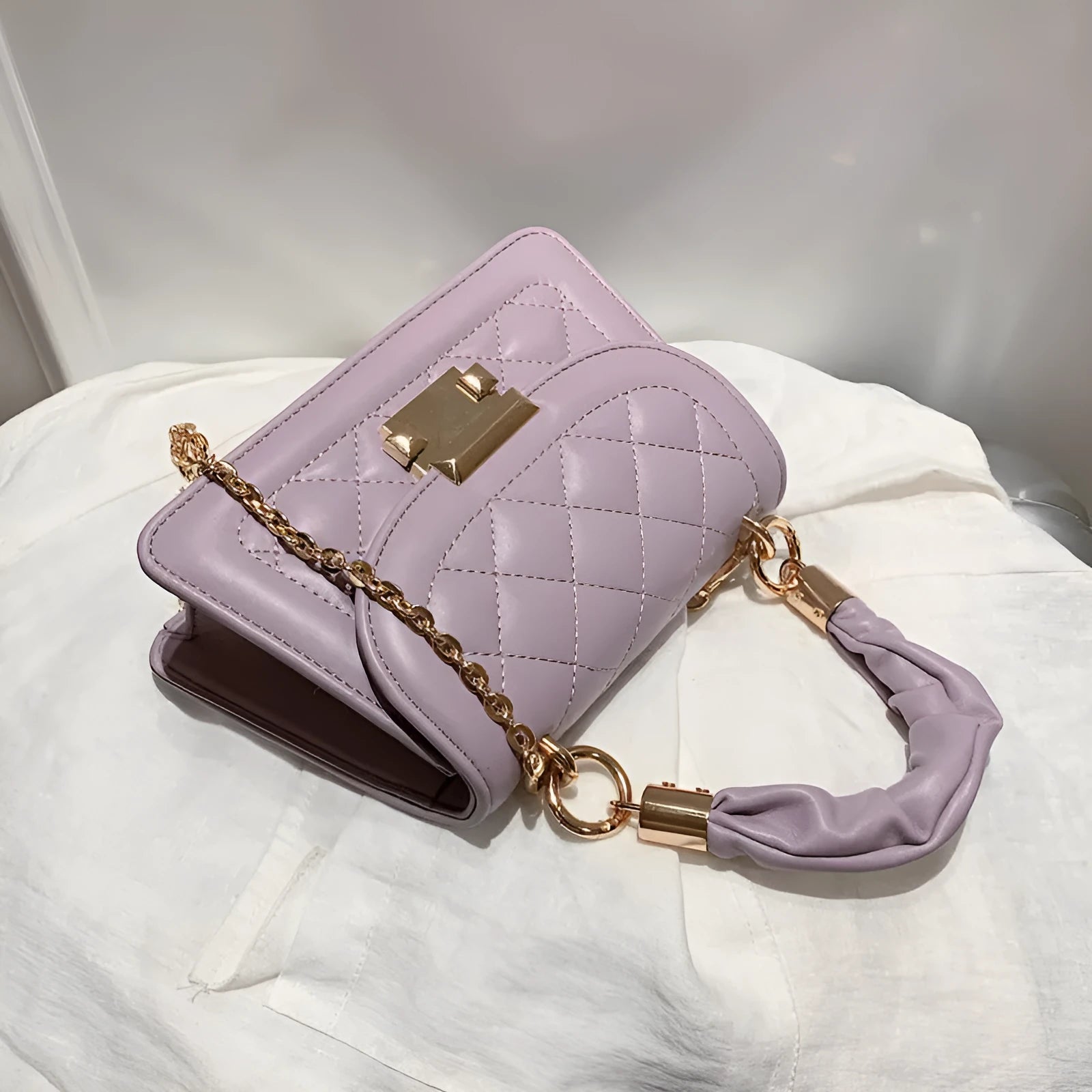 Korean-style rhombus square women's shoulder bag in PU fabric with crossbody strap