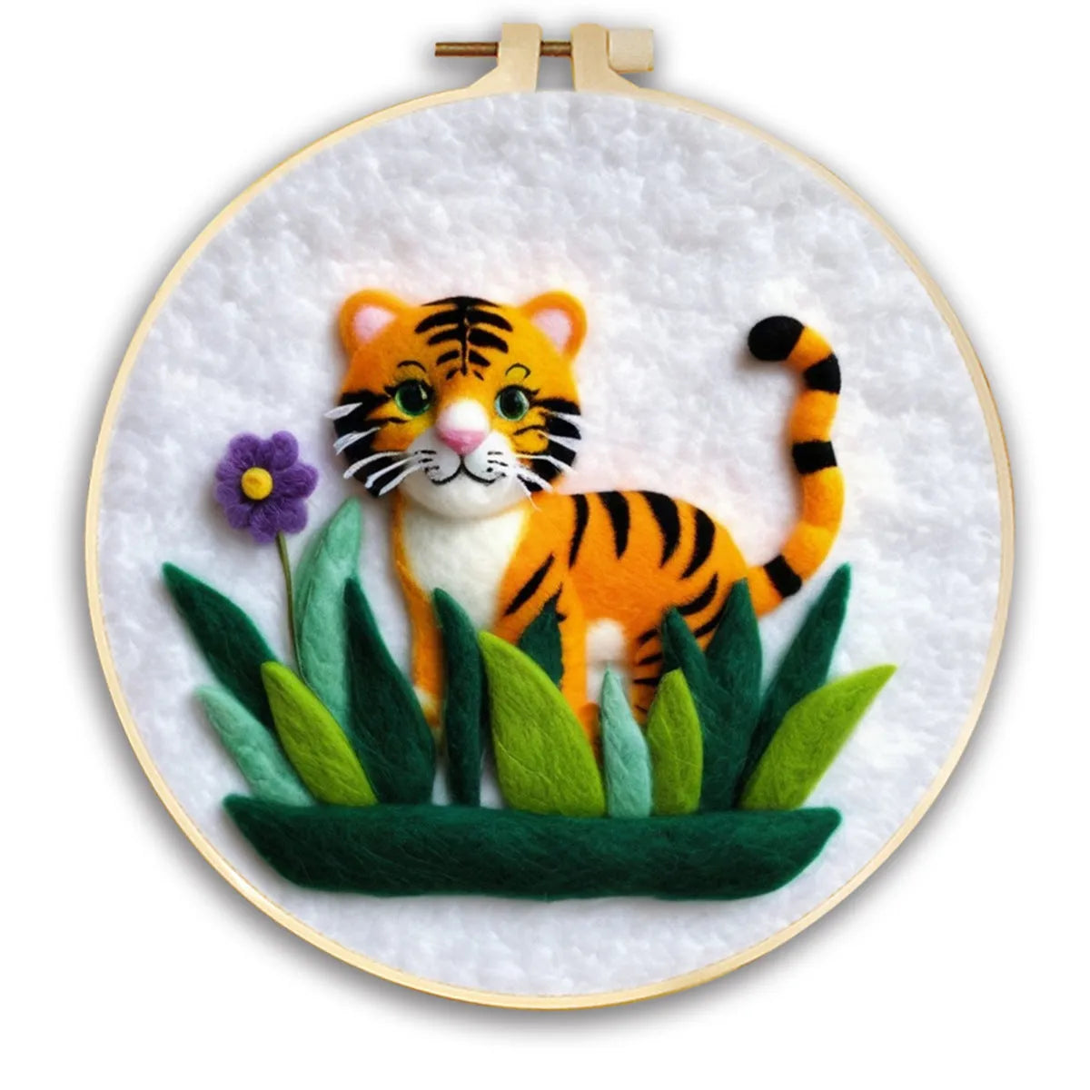 Round linen fabric embroidery kit with free hoop for making a 20x20 cm three-dimensional floral blanket painting.