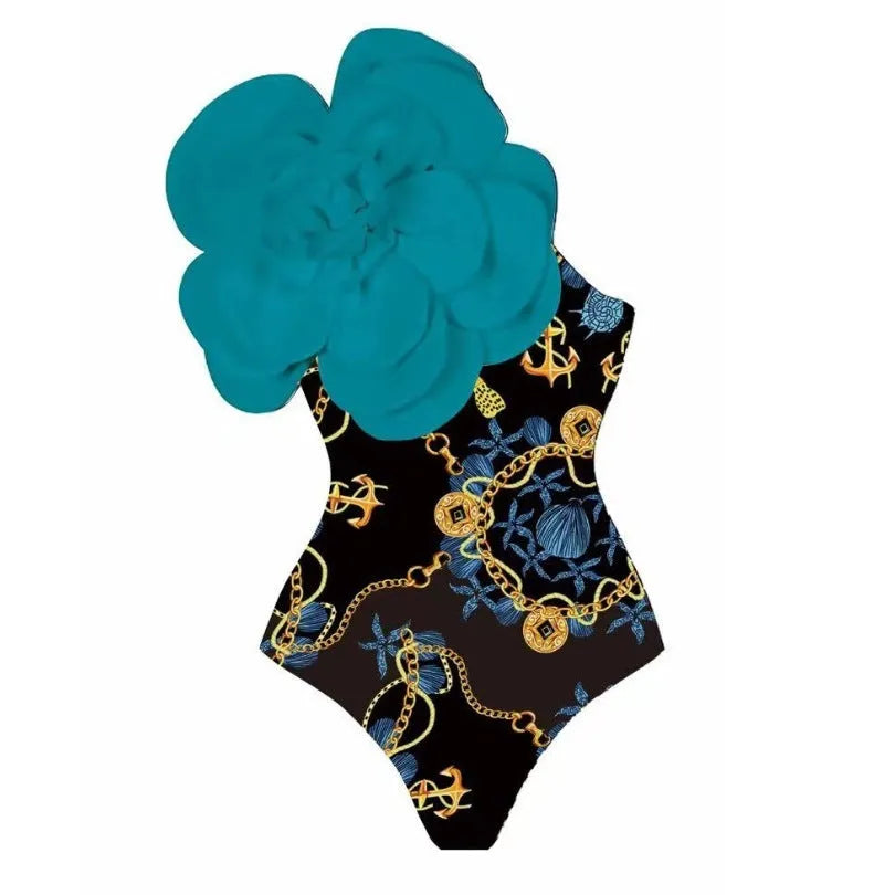 Women's floral print one-piece swimsuit with matching cover-up dress in polyester fabric