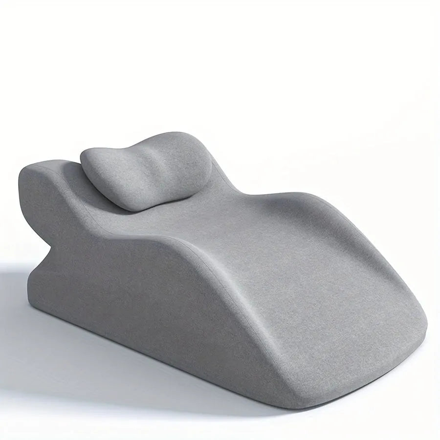 Cushion for stomach sleepers in blue, dark grey, green and light grey colours
