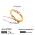 Geometry design titanium steel zircon ring on a hand, showing stainless steel band and contemporary styling.
