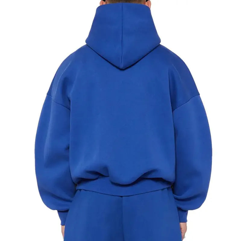 Men's fleece-lined cotton hoodie sweater in solid colour with wool lining and pullover design