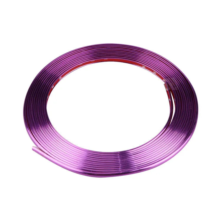 Electroplated purple PVC wheel hub trim on 8 metre roll for car decoration