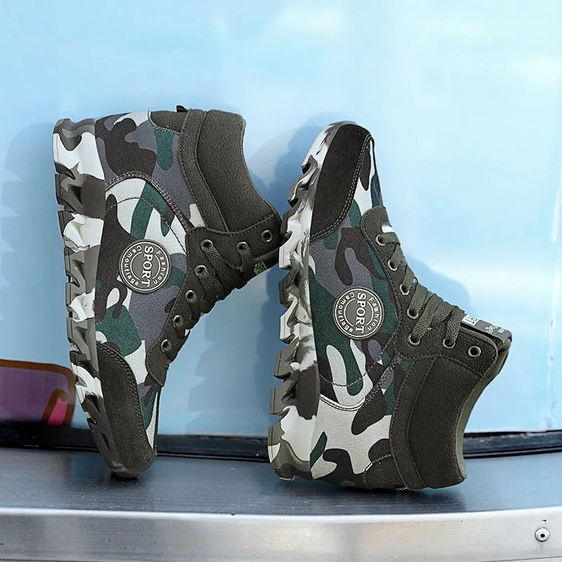 Women's green camouflage canvas sneakers with rubber sole and lace-up closure