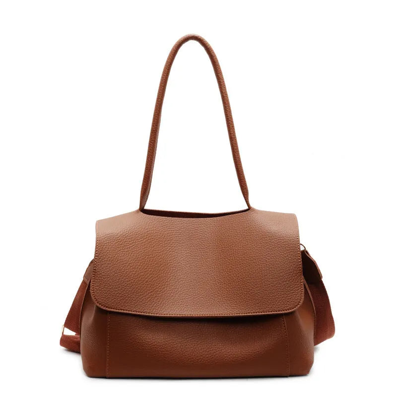Square PU leather tote bag with double shoulder straps in vintage casual style