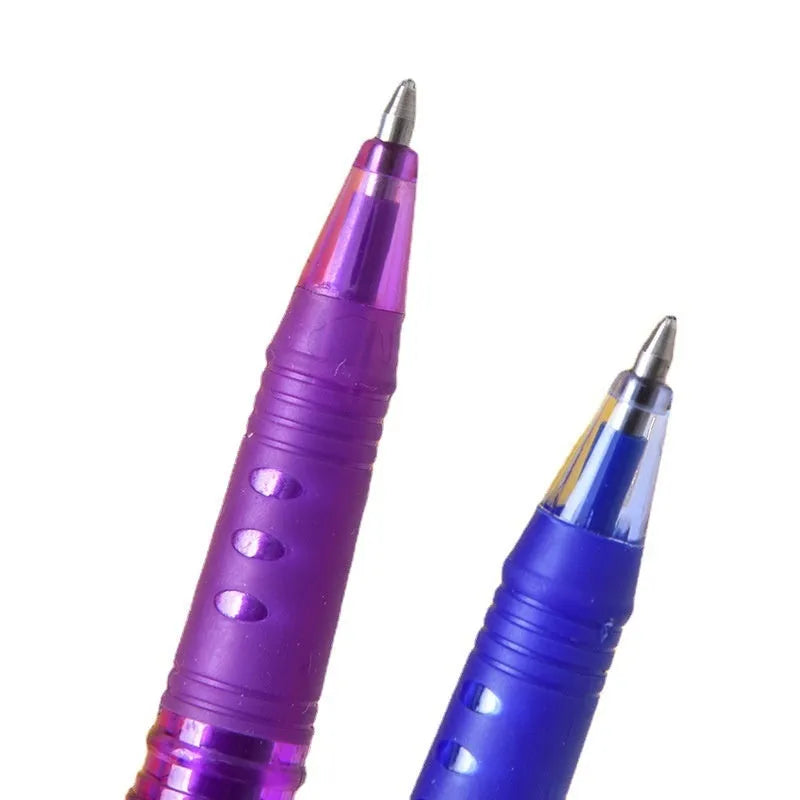 Set of hot erasable gel pens with plastic bodies and stainless steel nibs, showing multiple coloured barrels.