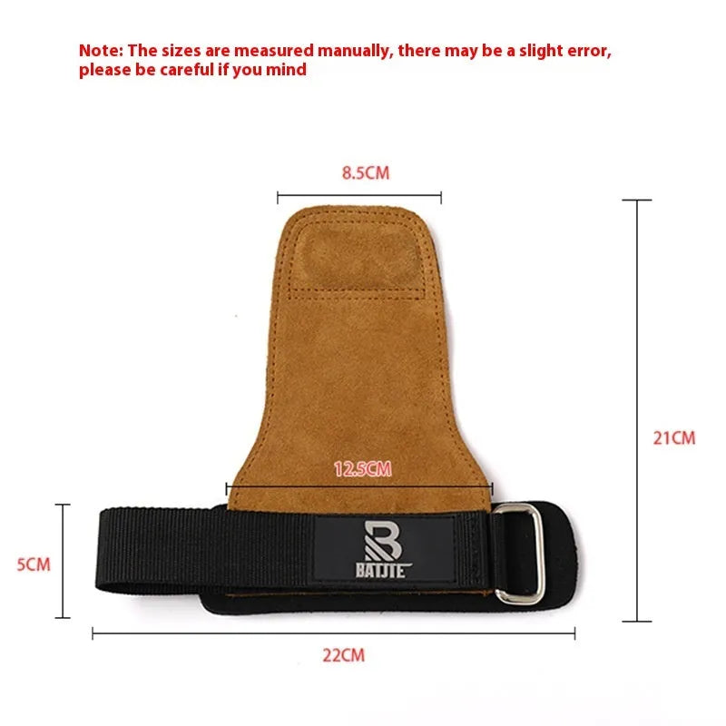 Brown leather wrist protectors for horizontal pull-up bar exercises with adjustable fastening