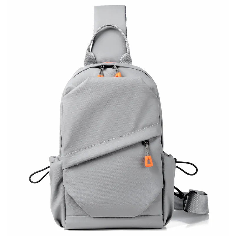 Men's black casual crossbody bag made from waterproof polyester with an adjustable shoulder strap.