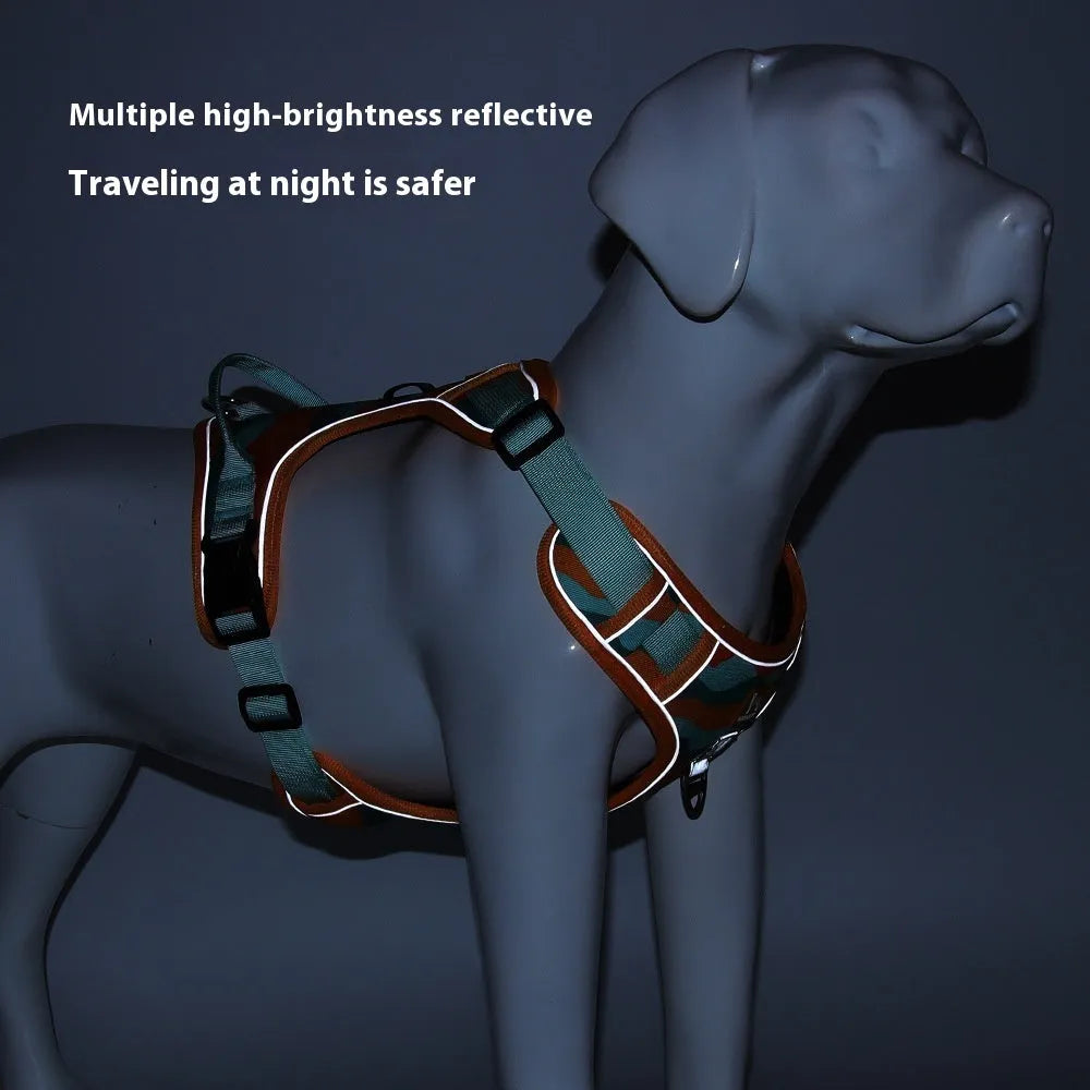 Reflective dog chest and back harness with detachable lead in Oxford cloth, available in four colours