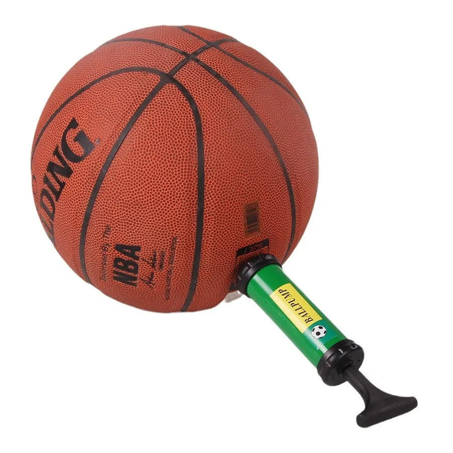 Plastic manual air pump for sports balls in mixed colours showing four size options