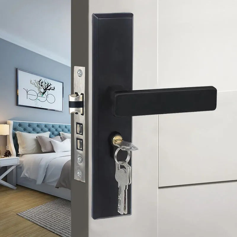 Aluminium alloy split magnetic door lock handle body with mute mechanism for timber doors in black and silver finish