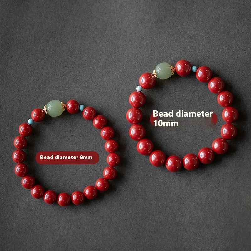 Cinnabar Hetian Jade bracelet with elliptical geometric beads in purple gold sand colour showing 6mm, 8mm, and 10mm size options