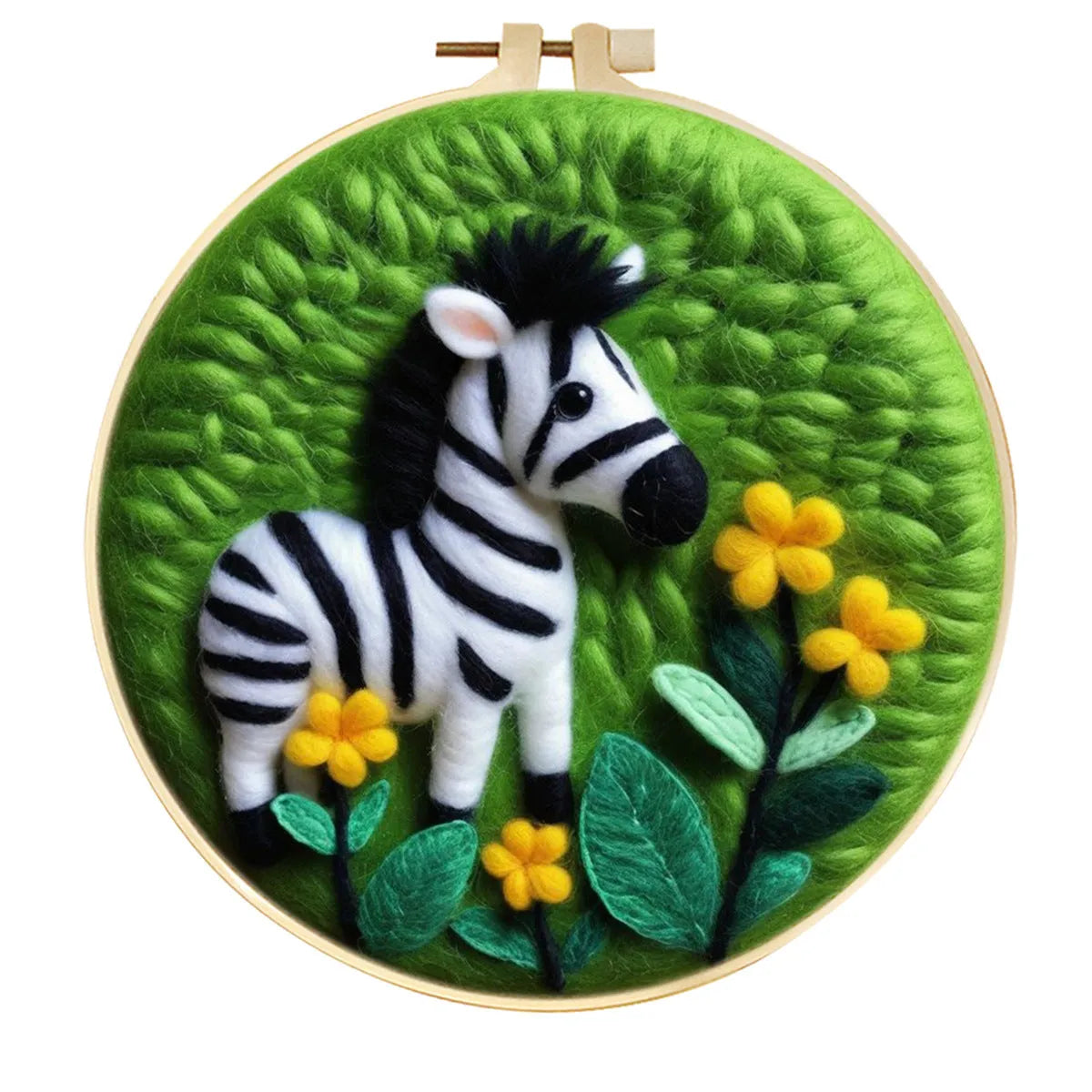 Round linen fabric embroidery kit with free hoop for making a 20x20 cm three-dimensional floral blanket painting.