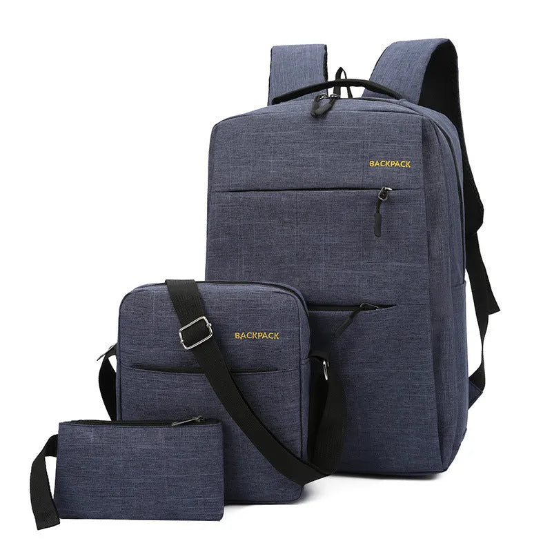 Men's USB charging casual computer bag three-piece set in nylon with organised compartments