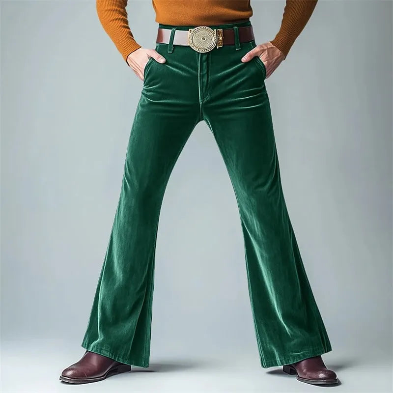 Men's gold velvet slim flared trousers in seven colours for banquet and business wear