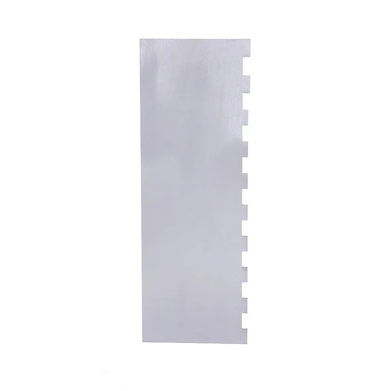 Stainless steel cake scraper with polygon patterns for buttercream texturing
