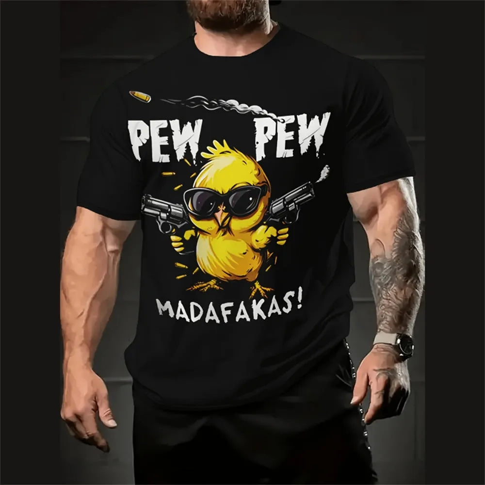 Men's loose casual T-shirt with 3D printed cartoon pattern and short sleeves