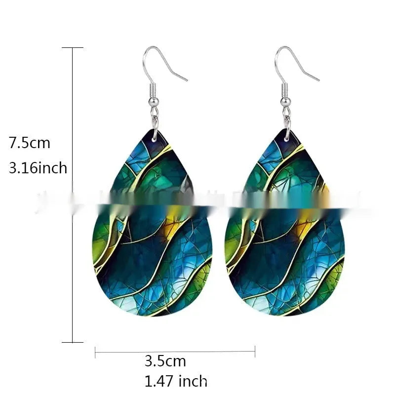 Printed acrylic flat branch knot drop earrings showing detailed design and drop shape silhouette