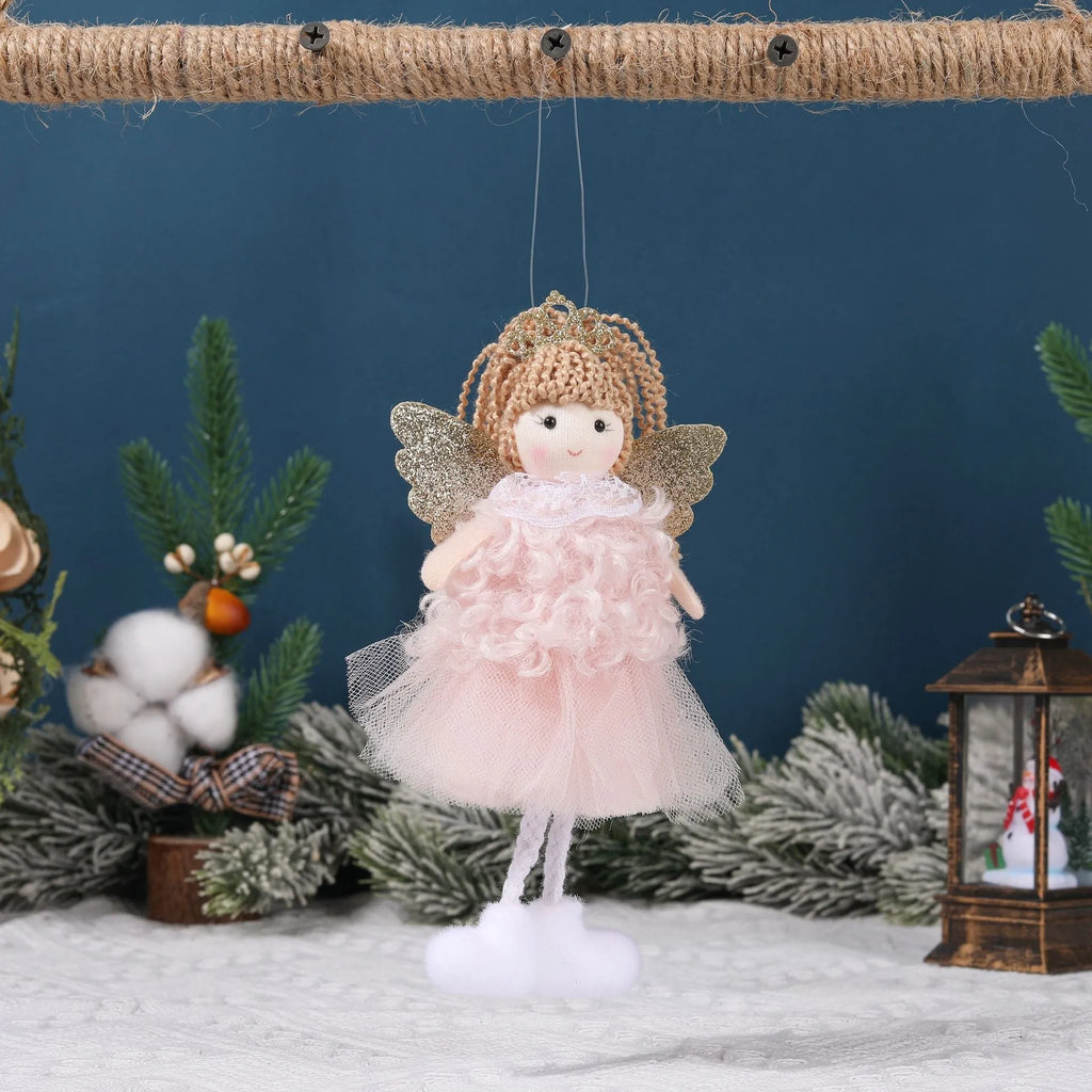Cloth Christmas angel hair pendant for a girl's high ponytail in white, pink, and khaki styles.