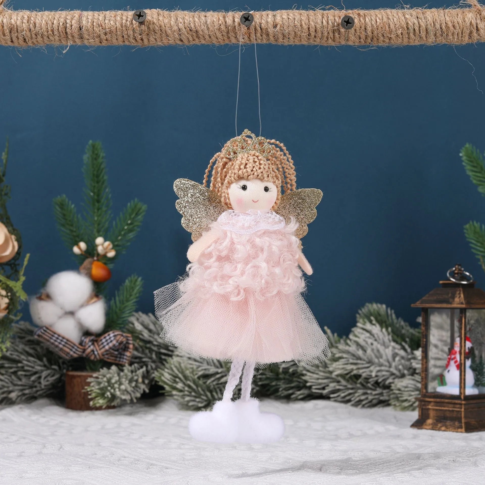 Cloth Christmas angel hair pendant for a girl's high ponytail in white, pink, and khaki styles.