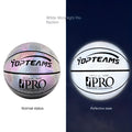 Chroma and white holographic luminous reflective No. 7 basketball made from wear-resistant PU.
