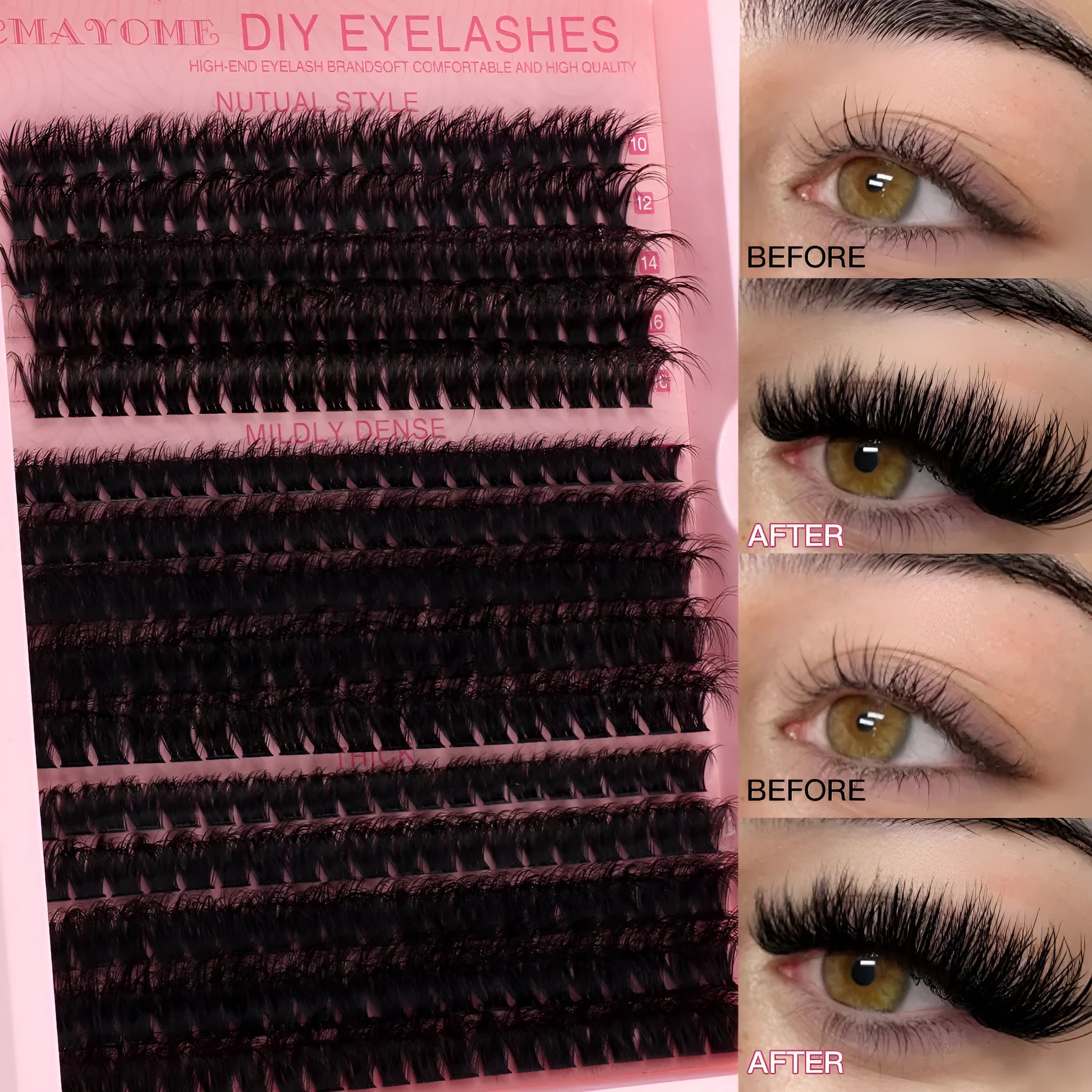 DIY false eyelashes cluster set with applicator tweezers for lash extensions