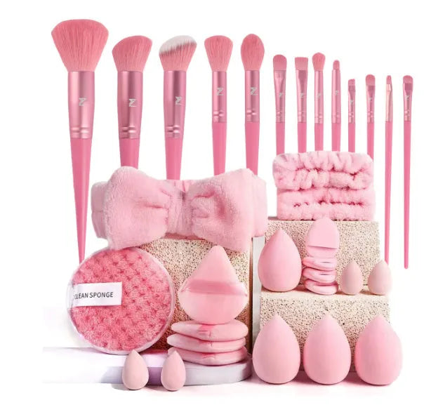 Beauty tools combination suit for face wash and makeup in brown, pink, purple colours