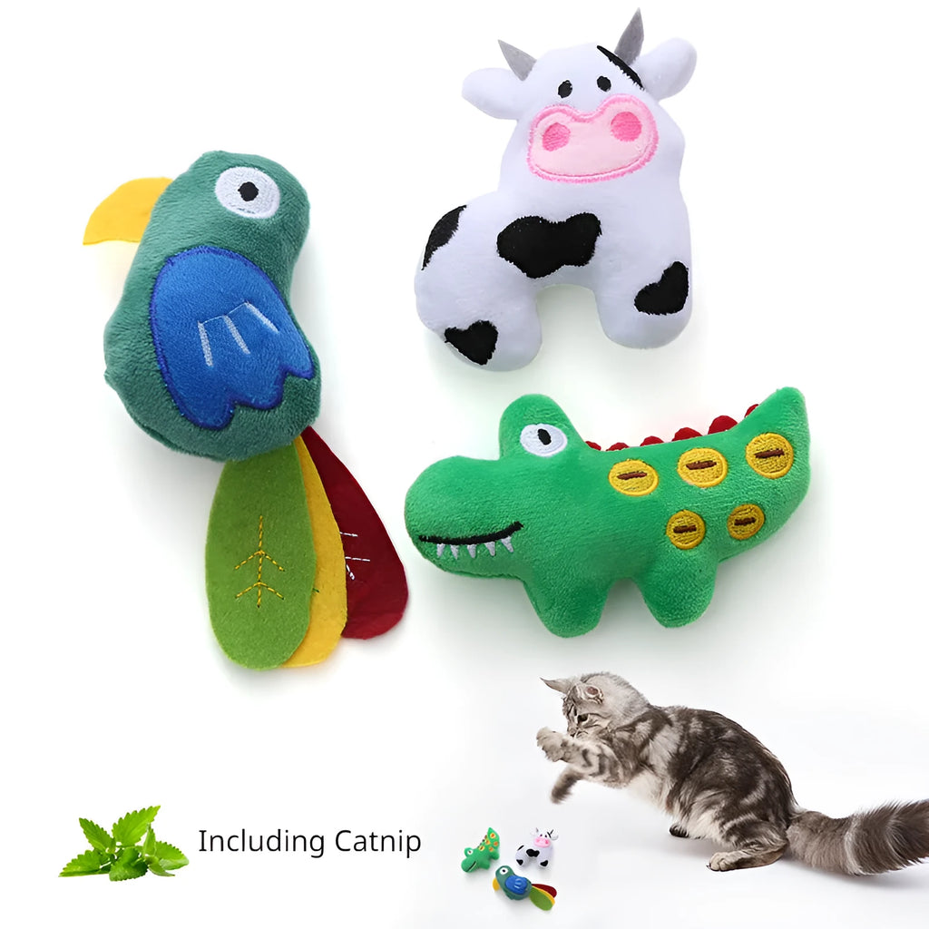 Cow shaped plush cat toy with catnip measuring approximately 20cm in length
