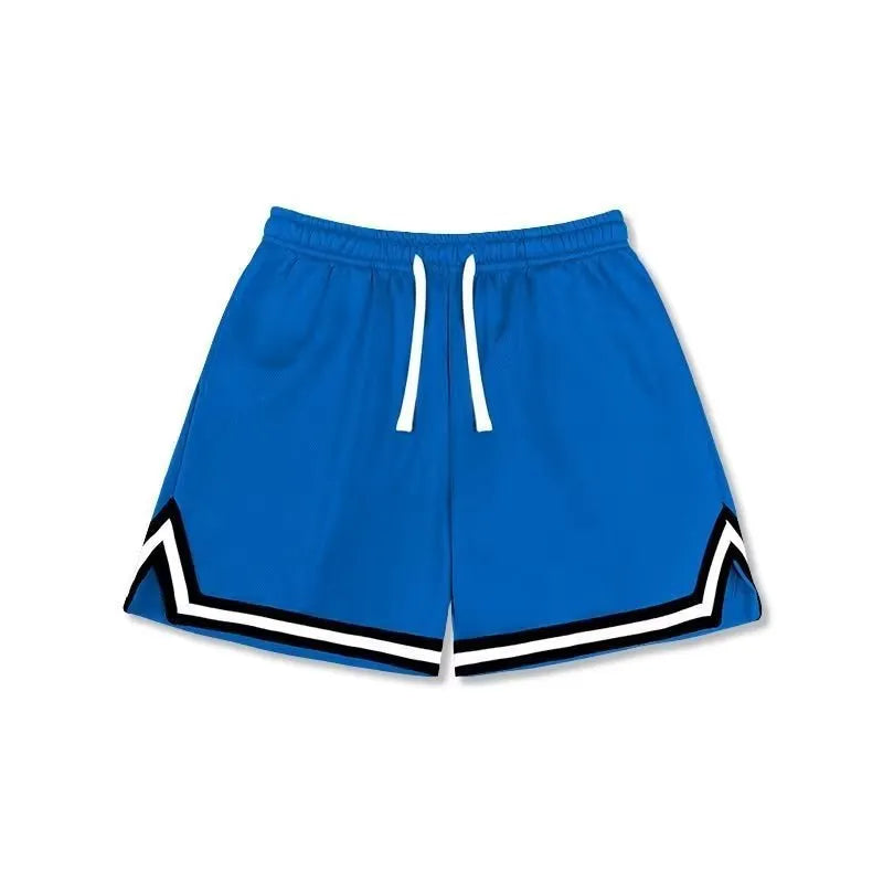 Men's loose-fit polyester sports shorts in various colours with elastic waistband