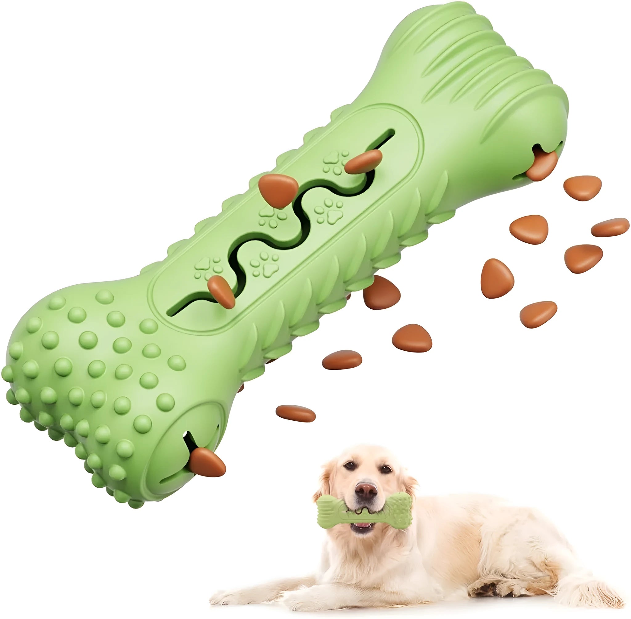 Blue bone-shaped natural rubber dog chew toy with textured surface for teeth cleaning