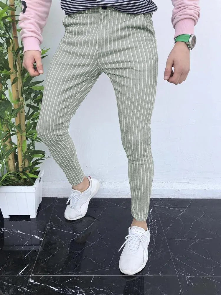 Men's slim-fit casual trousers with digital printed plaid pattern in RKKZ49 colour