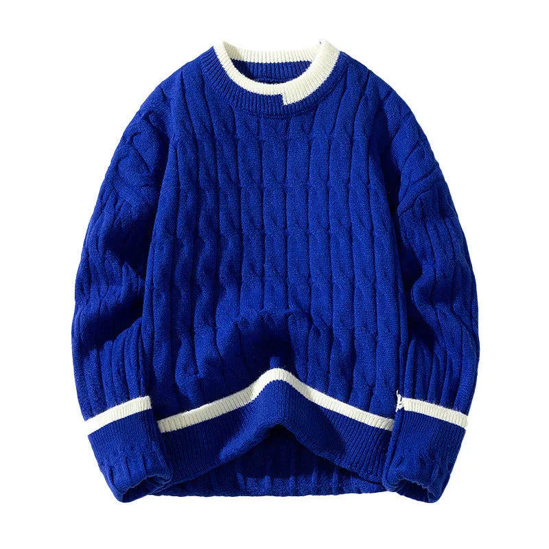 Men's loose fit modal acrylic blend pullover sweater in light blue colour for autumn and winter.