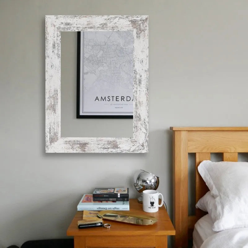 Wall-mounted bathroom mirror with storage shelf in retro Chinese style, small old white finish