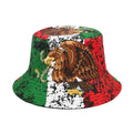 Eagle pattern retro bucket hat in polyester fabric, size M 56-58cm, dome crown style.