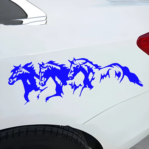 Three horses racing motif automotive decal measuring 25cm by 8cm in PET material