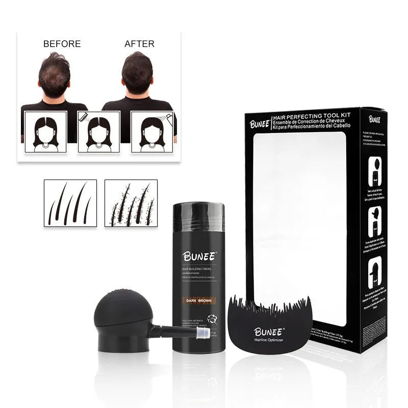 Dense hair fibre powder three-piece set box with nine colour options for thinning hair coverage