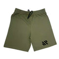 Men's loose-fit metal silk sports shorts in multiple colours on a size chart background