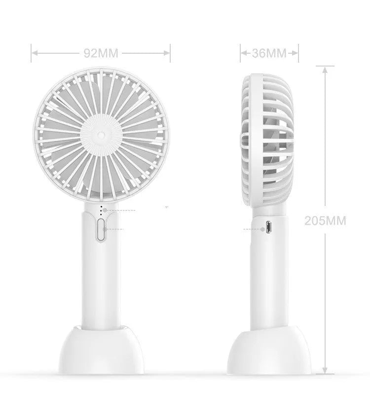 Blue mini silent desktop USB electric fan with three-speed control on a desk