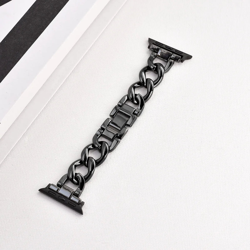Denim chain metal Apple Watch strap in silver, black, gold, rose gold and Starlight colour options
