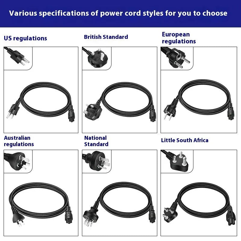Black 65W USB Type-C laptop power adapter with international plug options