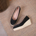 Women's wedge heel pumps in apricot with rope-textured sole and shallow mouth design