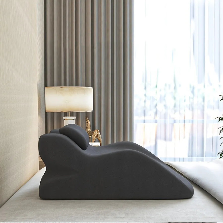 Cushion for stomach sleepers in blue, dark grey, green and light grey colours