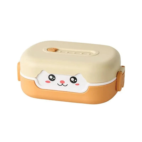 Children's divided lunch box with cartoon pattern, square shape, and 301-500ml capacity