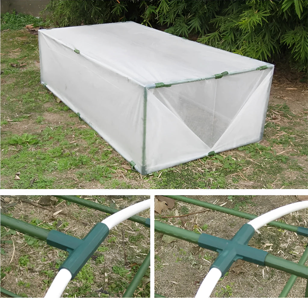 PP plastic three-way and four-way plant support connector joints for 11mm garden poles.