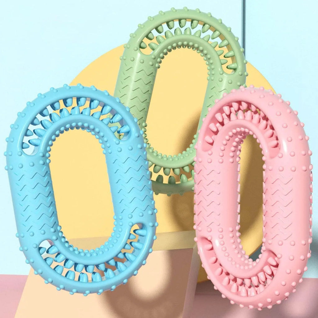 Blue green pink O-ring shaped durable dog chew toy for aggressive chewers size 12.5 cm
