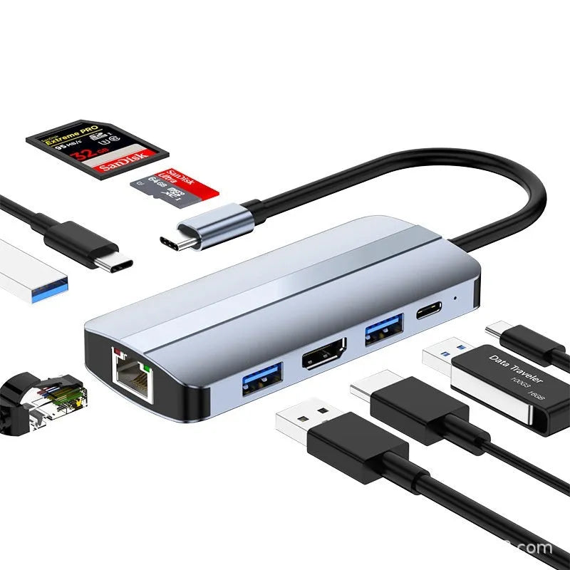 USB C 7-in-1 expansion dock with HDMI port, USB 3.0 connections, and 15cm cable for laptop connectivity