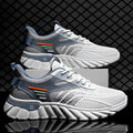 Men's platform casual sports shoes in black with cross shoulder straps and mesh upper