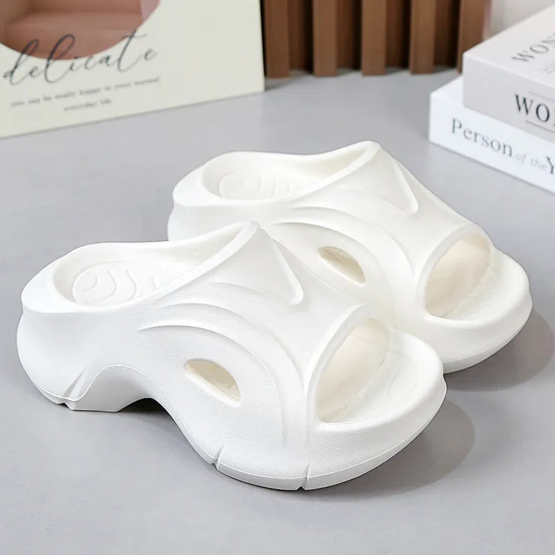 Women's thick-soled EVA beach slippers in white, black and rose red colours