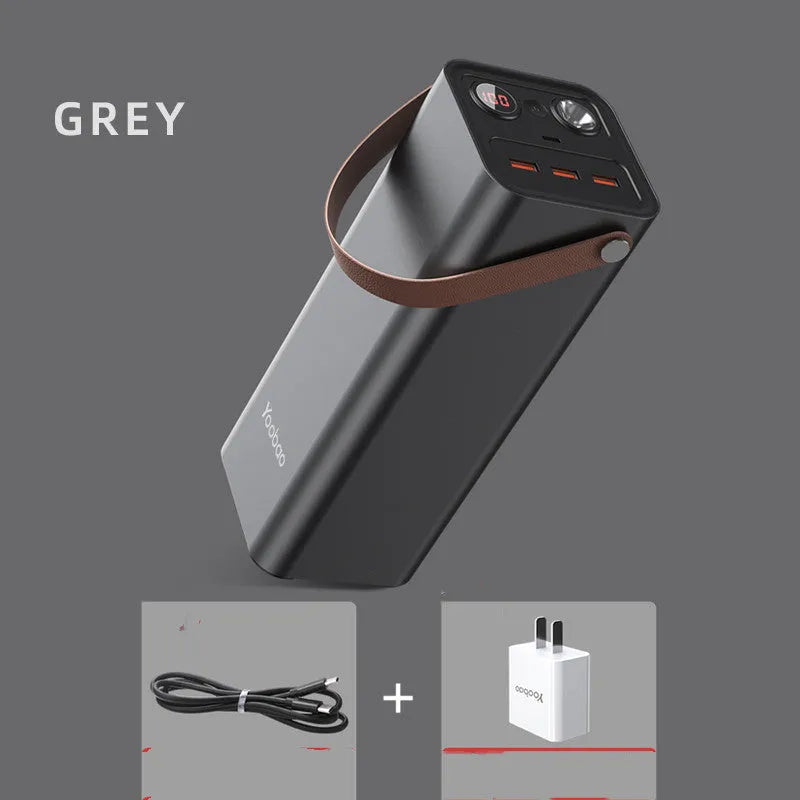 Black portable power bank with solar panel and multiple charging ports